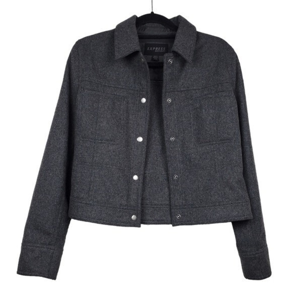 Express Womens Dark Grey Wool Snap Button Jacket Size 7/8